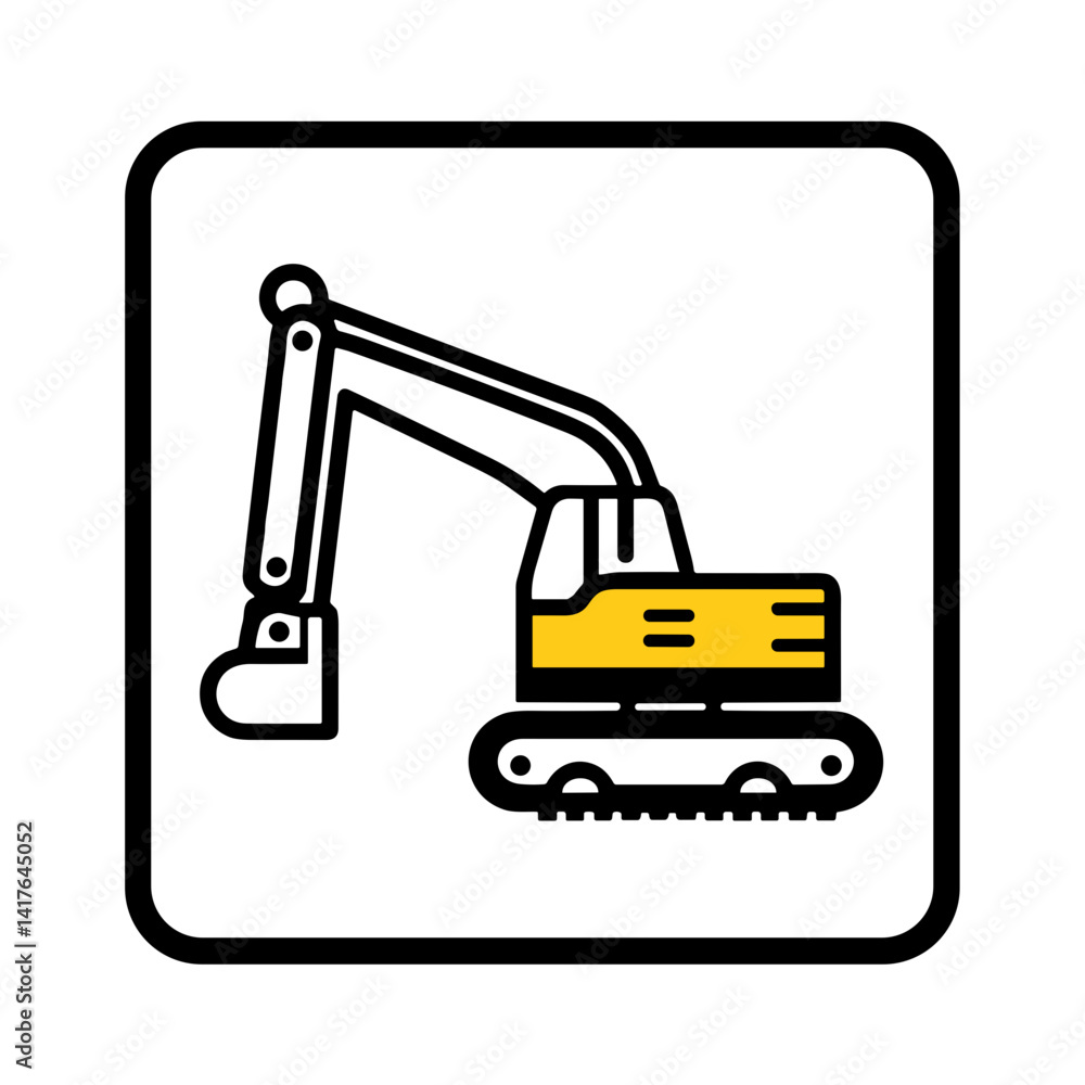 Simple Line Icon of an Excavator on a White Background Simple Line Icon of an Excavator on a White Background
