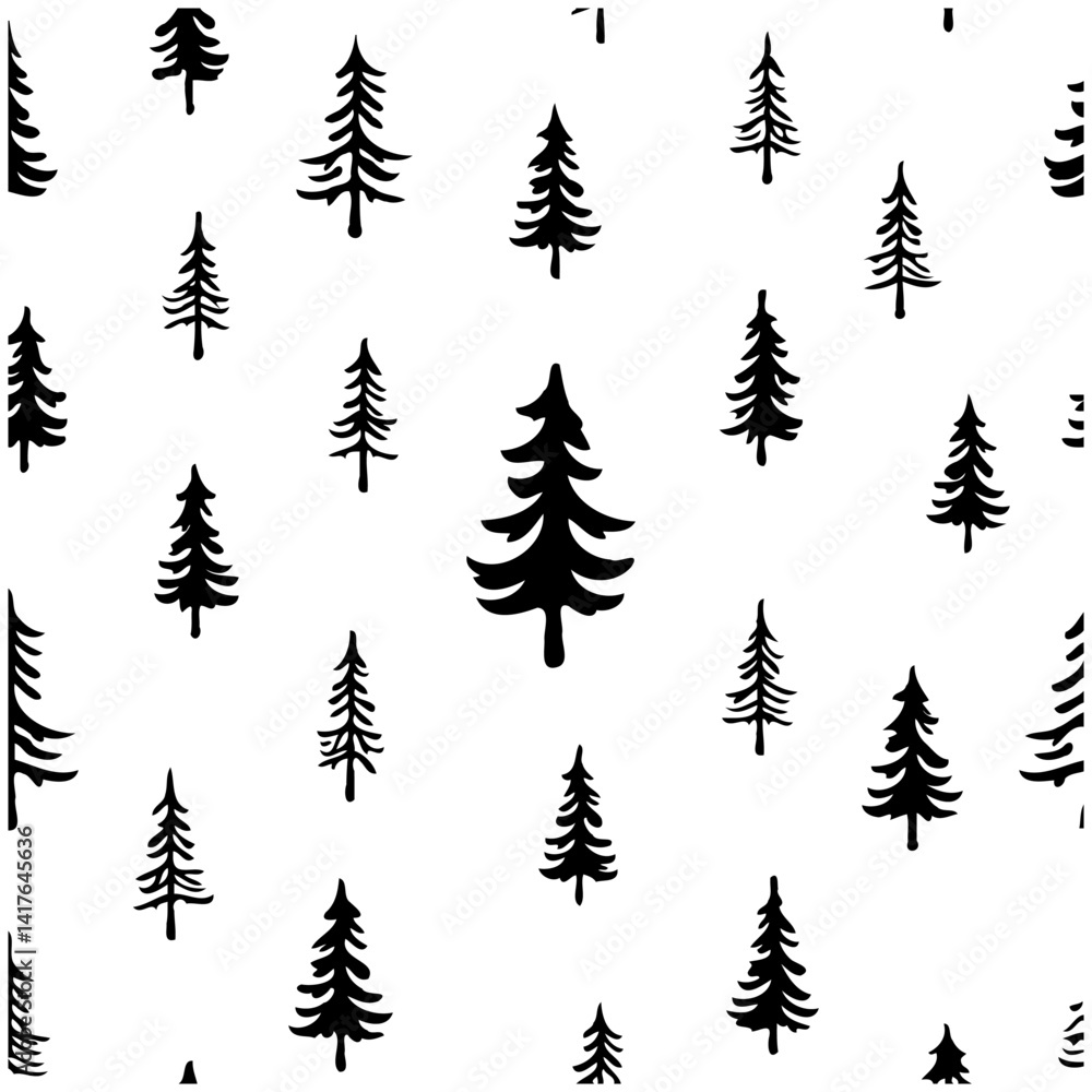 Obraz premium Minimalist Christmas Tree Pattern in Black and White