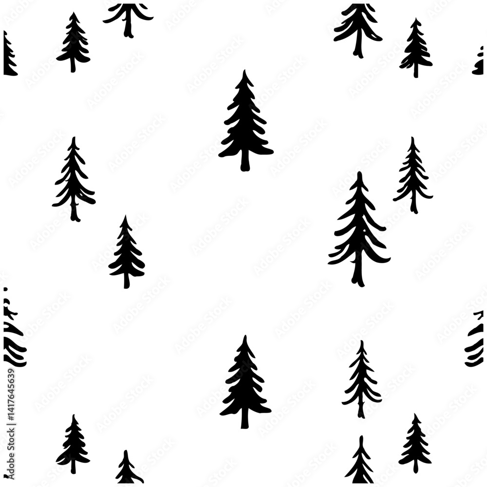 Obraz premium Stylized Forest: Seamless Coniferous Tree Pattern