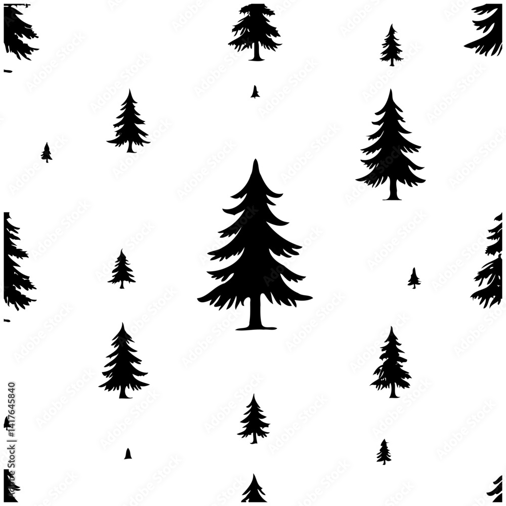 Obraz premium Evergreen Forest Seamless Pattern Black and White