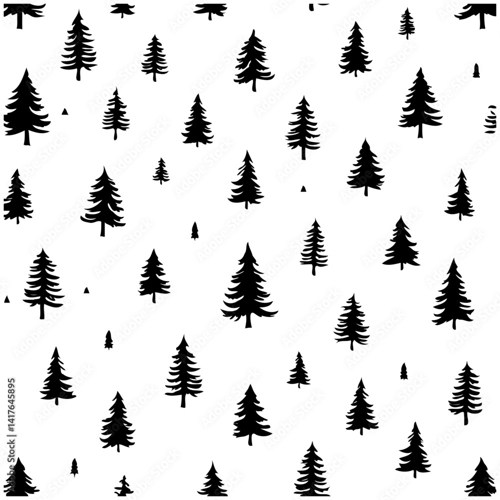 Obraz premium Seamless Pine Tree Pattern Black and White Style