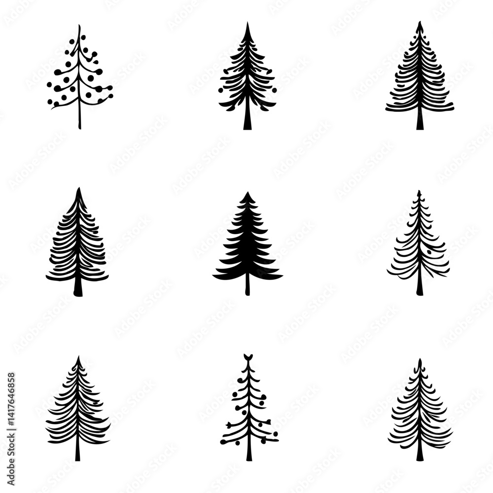 Fototapeta premium Christmas trees design elements in black and white