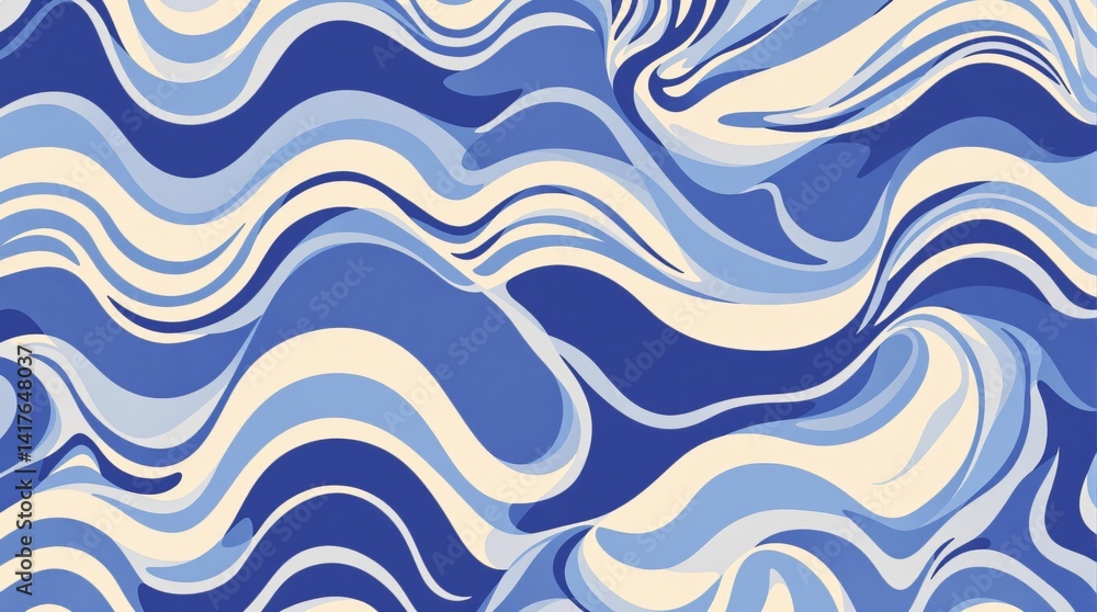 An abstract seamless pattern featuring flowing wavy lines in calming shades of blue and cream. This fluid design is perfect as a background for creative projects, digital art, or themes related to wat An abstract seamless pattern featuring flowing wavy lines in calming shades of blue and cream. This fluid design is perfect as a background for creative projects, digital art, or themes related to wat