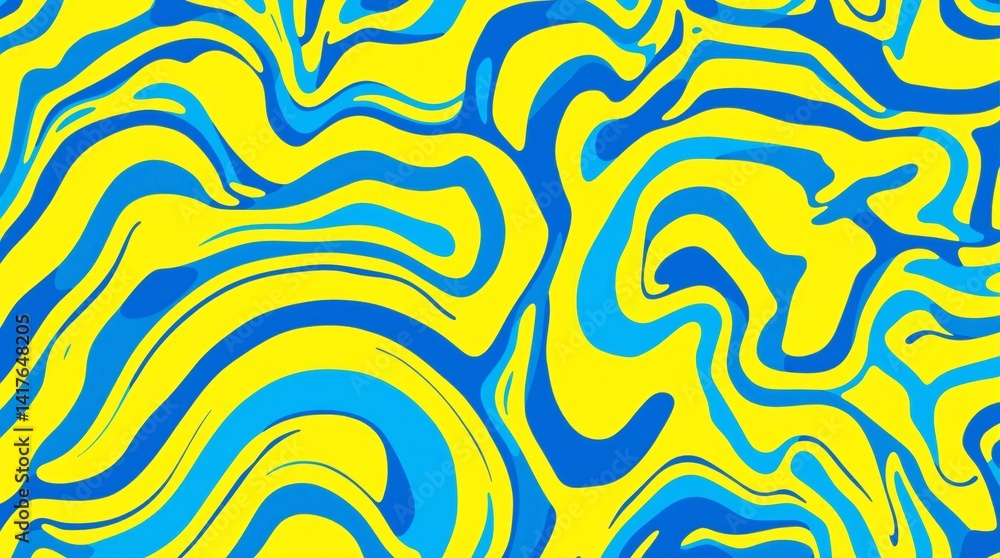 An abstract seamless pattern featuring flowing wavy swirls in vibrant yellow, bright blue, and azure colors. This dynamic design is perfect as a background for creative projects and digital art. An abstract seamless pattern featuring flowing wavy swirls in vibrant yellow, bright blue, and azure colors. This dynamic design is perfect as a background for creative projects and digital art.