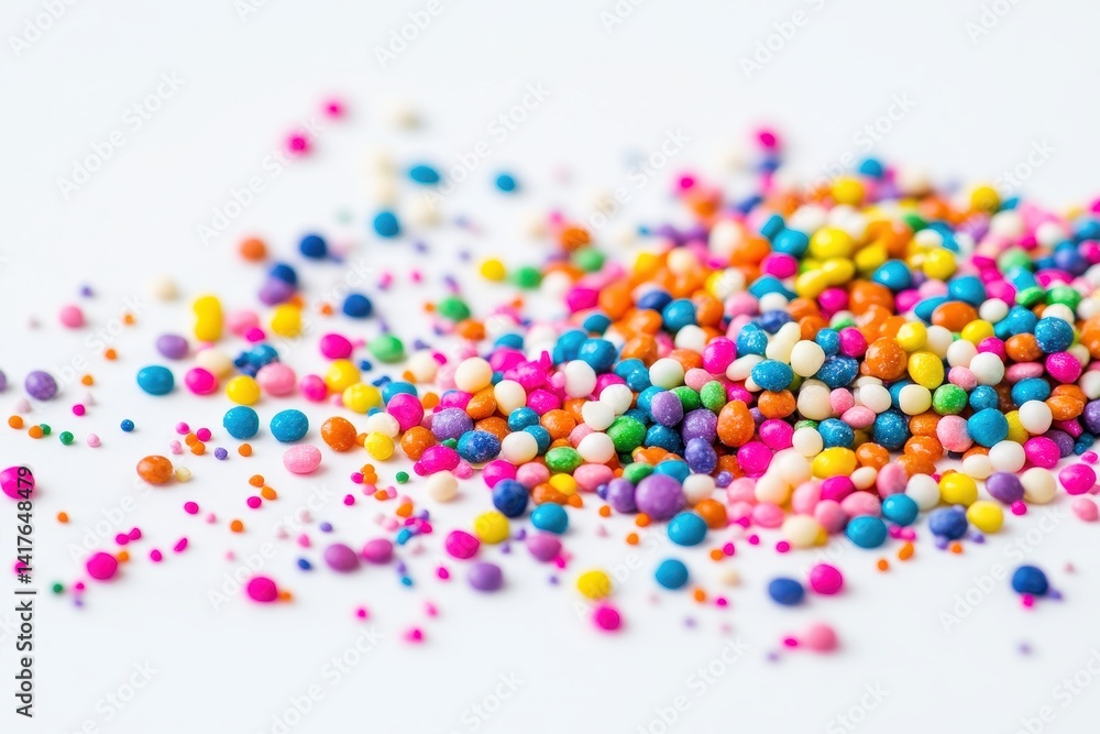 Rainbow sprinkles burst of joy vibrant colorful candy confetti on white background Sweet treat sugary delight festive sprinkles Rainbow sprinkles burst of joy vibrant colorful candy confetti on white background Sweet treat sugary delight festive sprinkles
