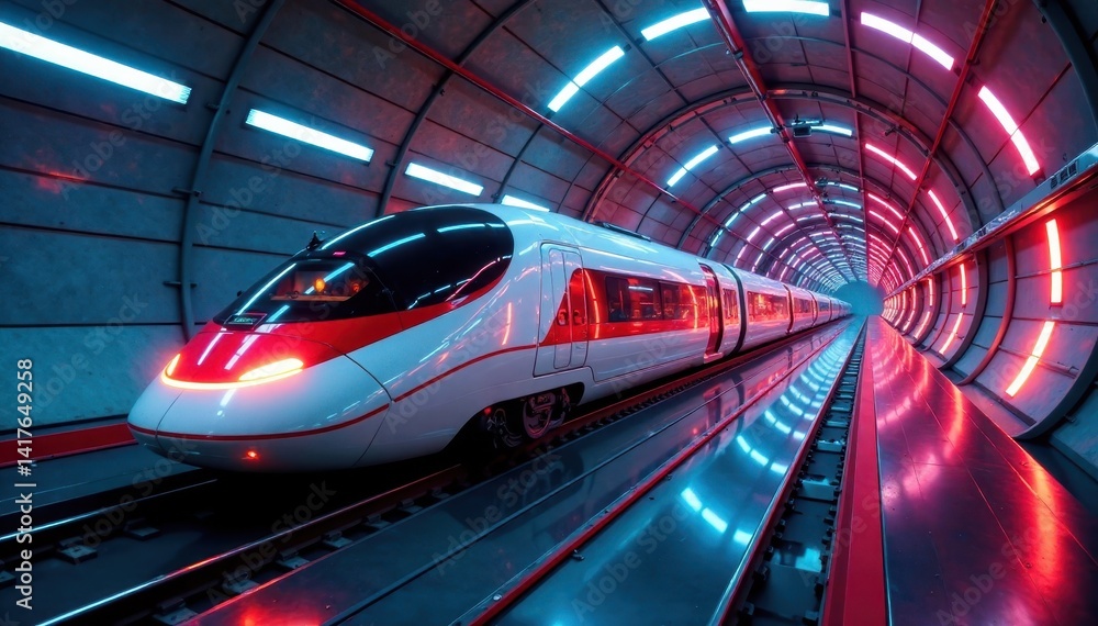 Fototapeta premium Futuristic train glides smoothly through vacuum-sealed tube, vacuum tube, trains