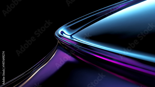 abstract renders featuring smooth glass-like waves in neon purple, blue, and magenta against a black background. High contrast, glossy, and futuristic visual style.