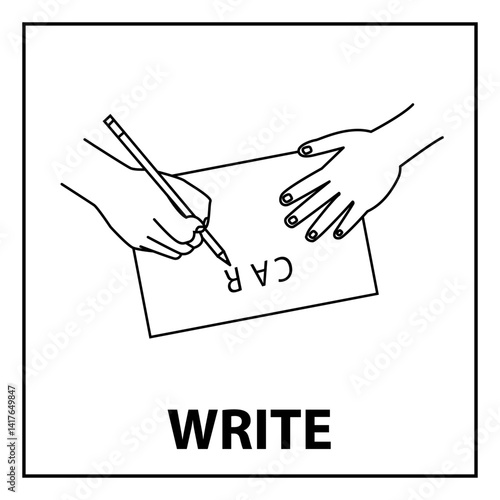 A diagram-card to help an autistic child navigate the work process. Write