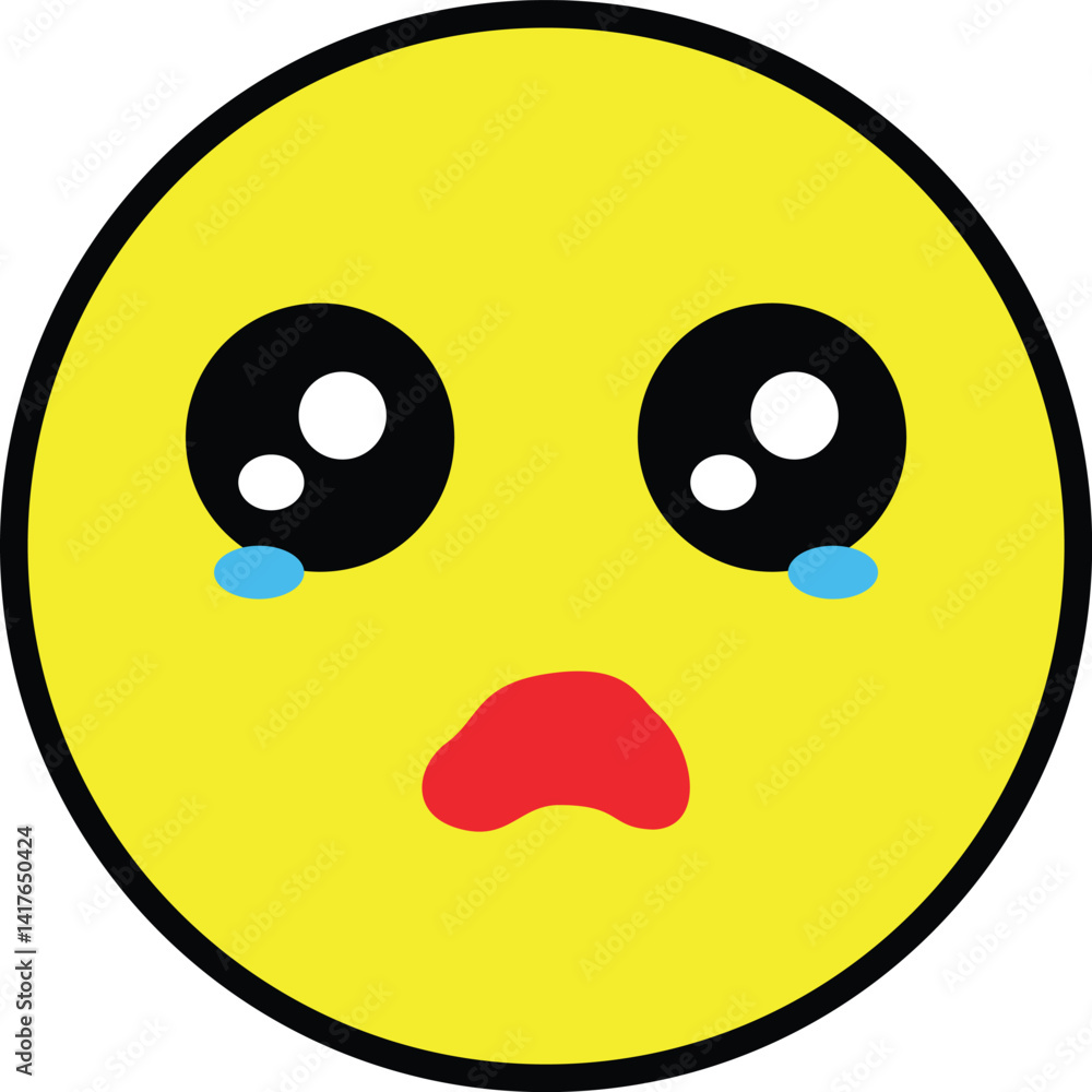 Fototapeta premium Crying Face Emoji with Teary Eyes and Trembling Mouth Expression
