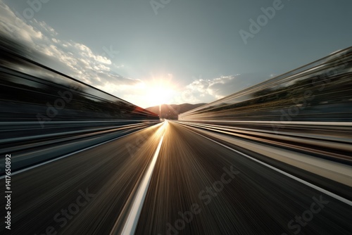 Wallpaper Mural Road forward at sunrise, blurred speed. Travel towards future, bright hope Torontodigital.ca