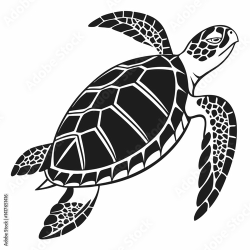 Sea Turtle vector silhouette black design white background