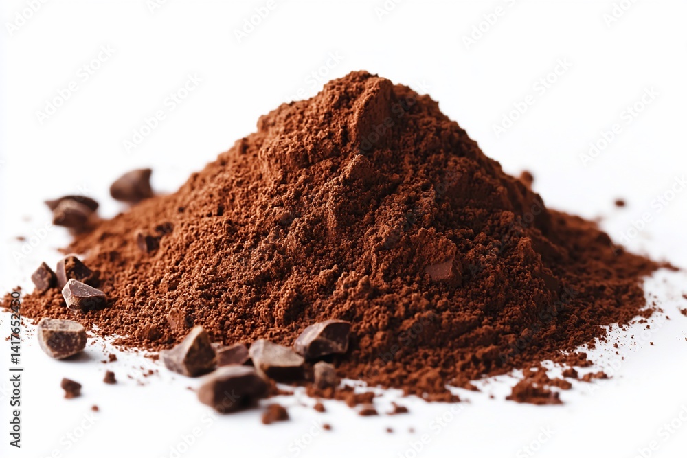 Pile of cocoa powder with chocolate chunks Pile of cocoa powder with chocolate chunks