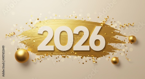 Festive 2026 New Year s Greeting with Gold Accents and Confetti