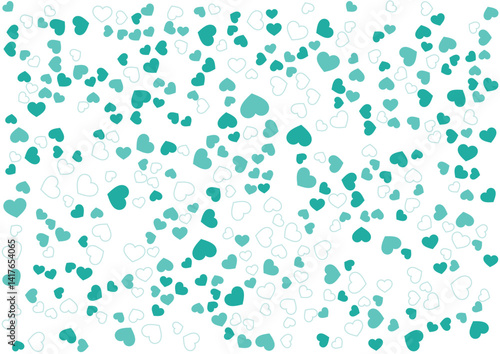 ハート柄の背景 緑系の3色 フチと単色 ハート