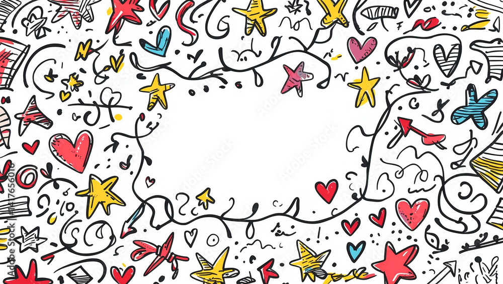 Whimsical hand-drawn frame with playful doodles Whimsical hand-drawn frame with playful doodles