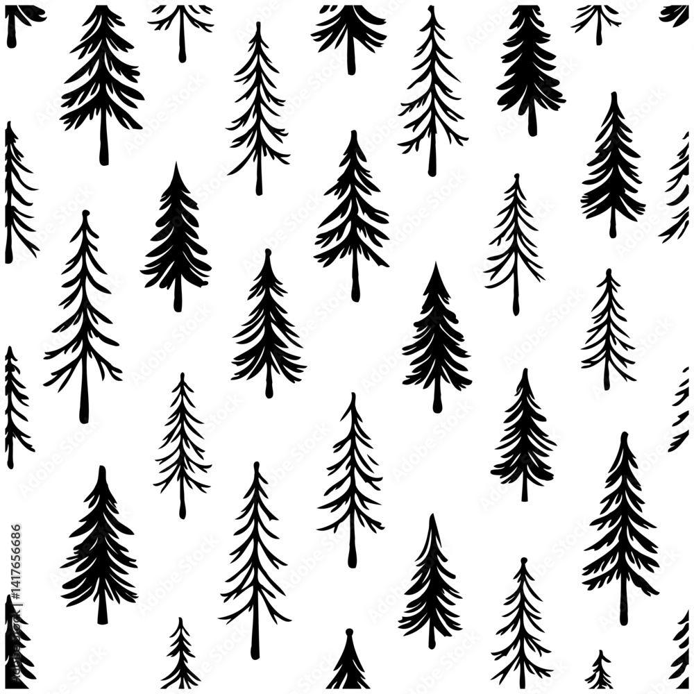 Obraz premium Forest Trees Seamless Pattern in Black and White