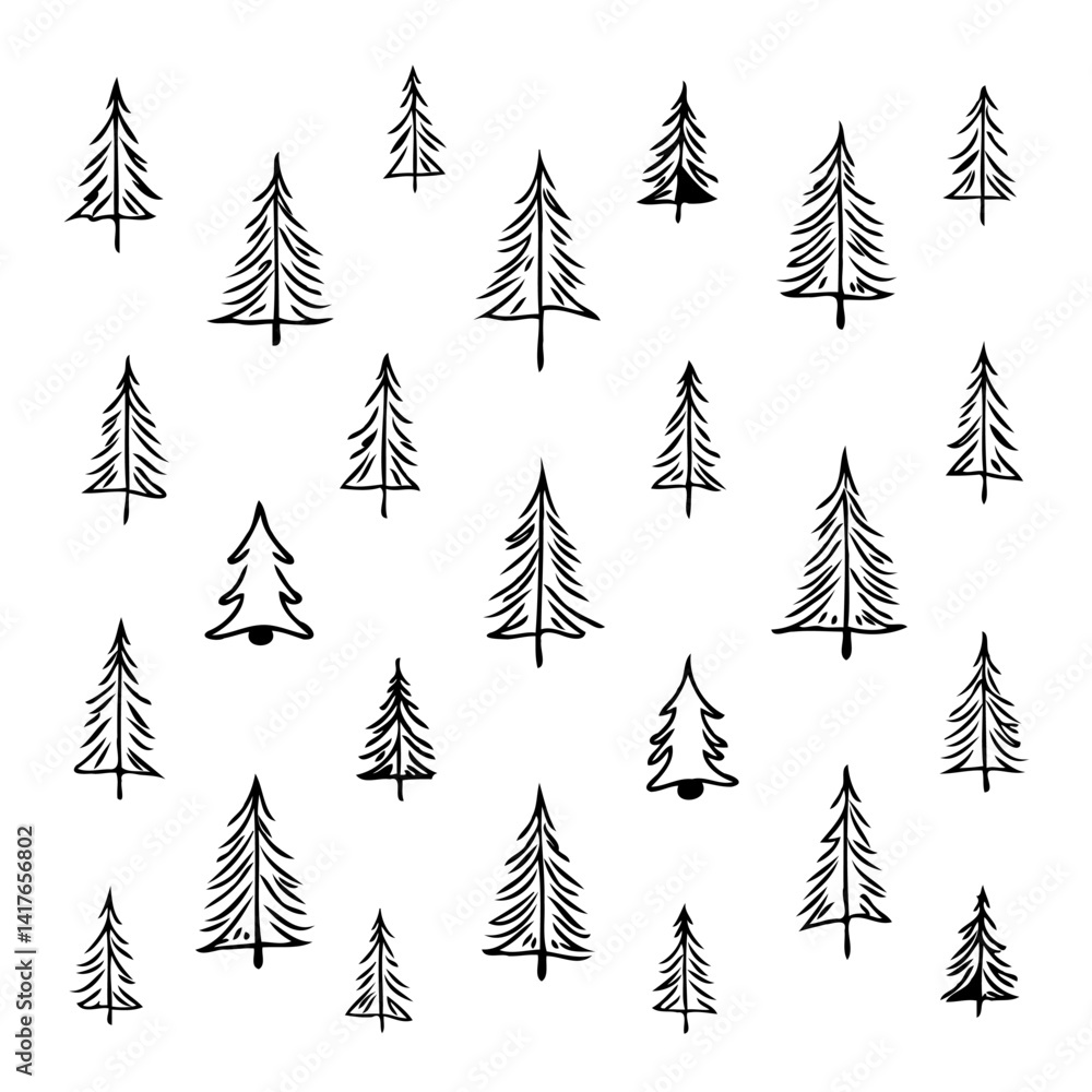 Obraz premium Delicate Forest: Hand Drawn Monochrome Tree Pattern