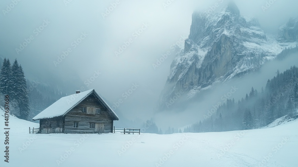 Secluded Winter Cabin Amidst Snowy Mountains Secluded Winter Cabin Amidst Snowy Mountains