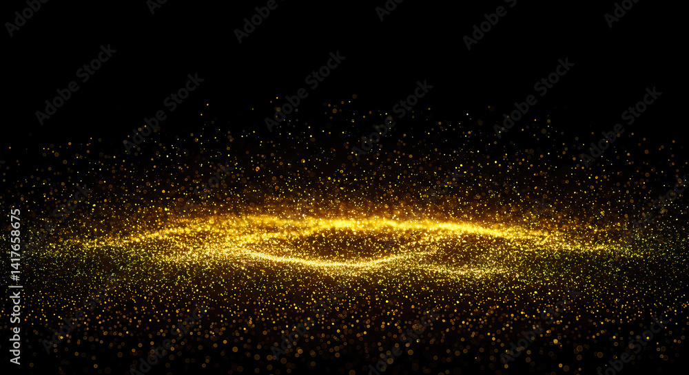 Golden particle effects on on black background Golden particle effects on on black background