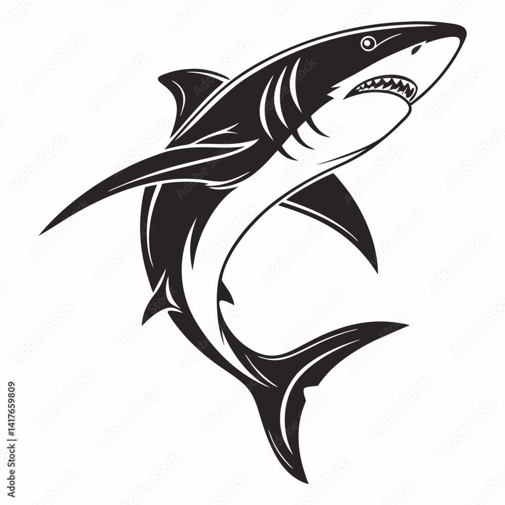 Fototapeta premium Shark vector silhouette black design white background