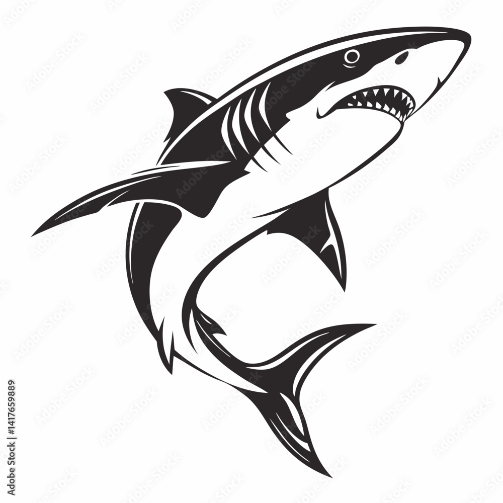 Fototapeta premium Shark vector silhouette black design white background