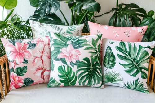 Tropical-themed decorative cushions