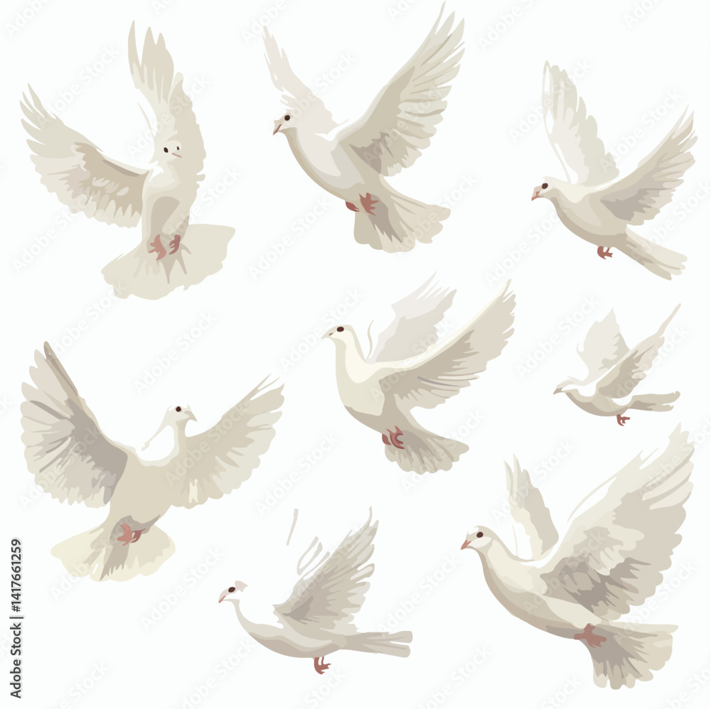 Obraz premium illustration, drawing, fly, vector, bird, white, symbol, wing, animal, graphic, dove, freedom, isolated, peace, background, nature, art, concept, flight, decorative, pigeon, branch, icon, design, wild
