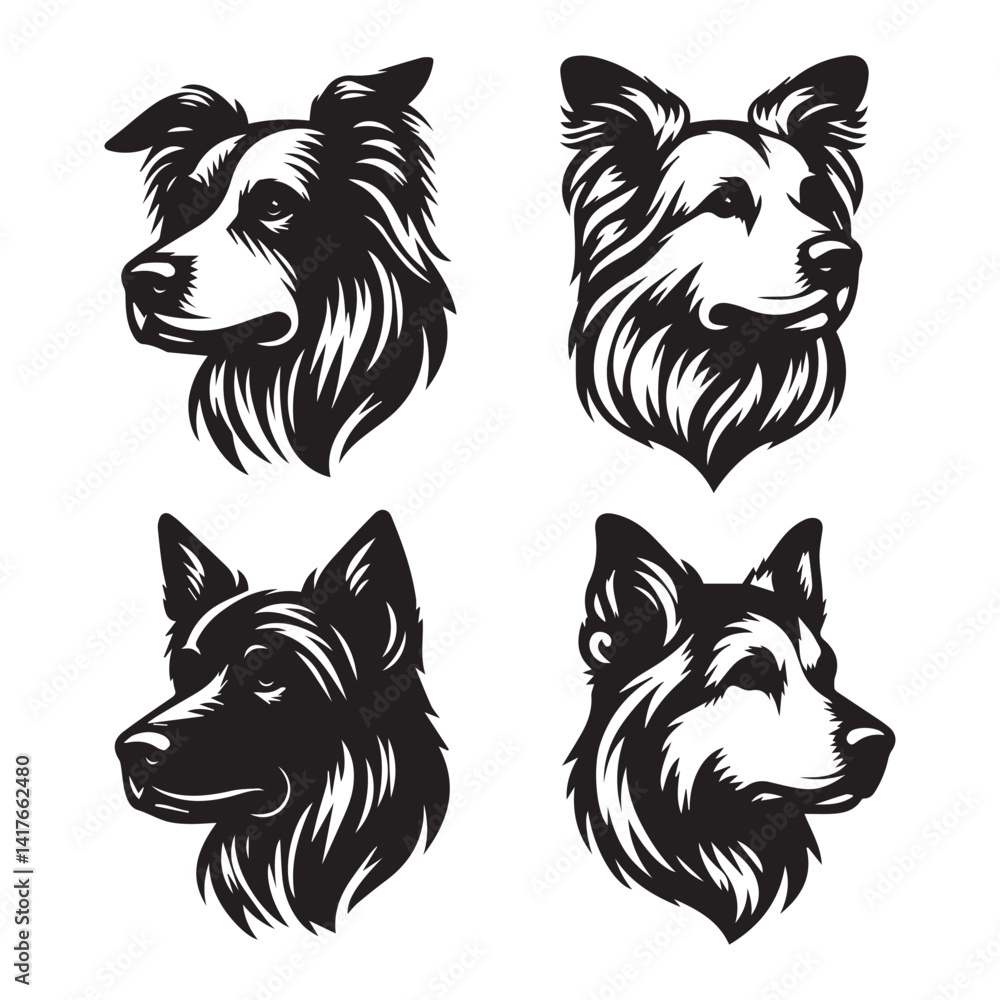 Fototapeta premium create 4 dog head silhouette vector on white background