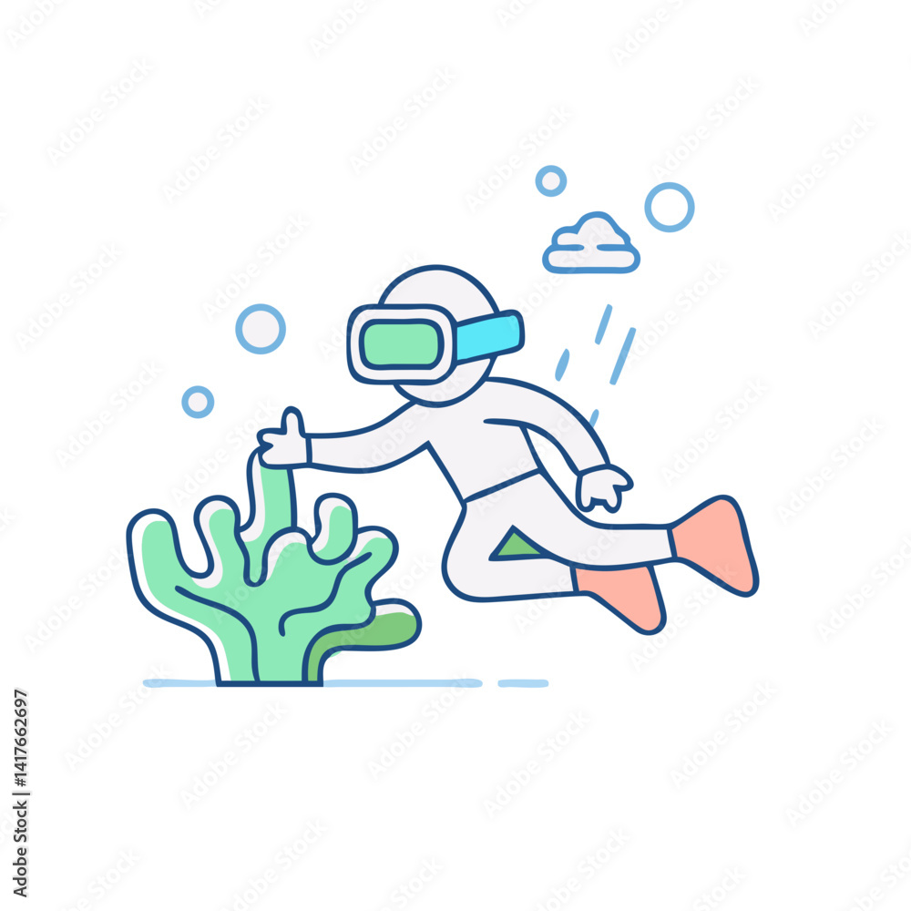 Fototapeta premium Scuba diver exploring coral reef, representing underwater adventure.