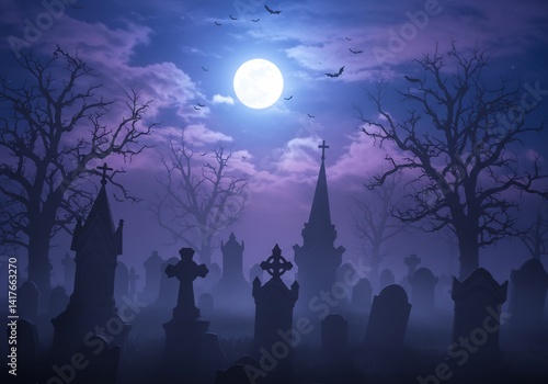 Wallpaper Mural Spooky Graveyard at Night with Full Moon Torontodigital.ca