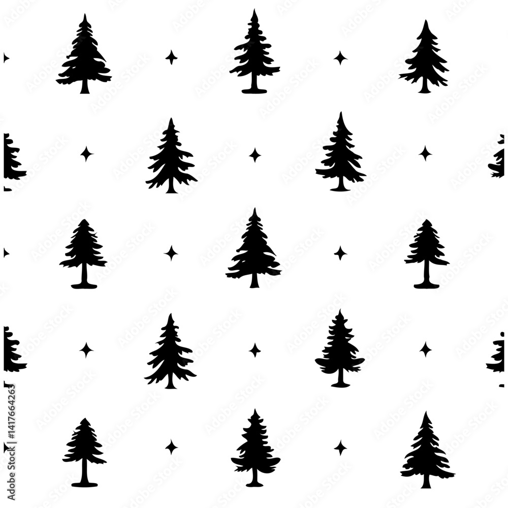 Obraz premium Seamless Pattern with Pine Trees and Stars design