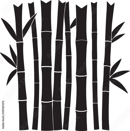 Silhouette of bamboo stalks vector on white background