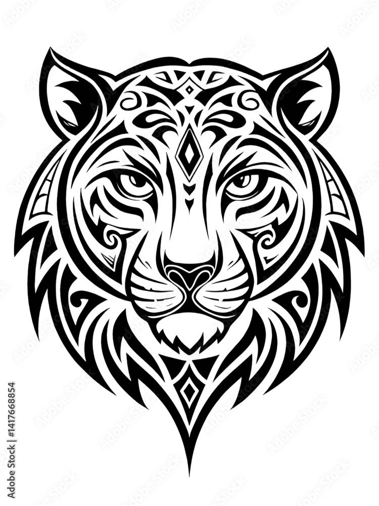 Tiger head vector illustration, a wild feline predator with tribal tattoo design Tiger head vector illustration, a wild feline predator with tribal tattoo design