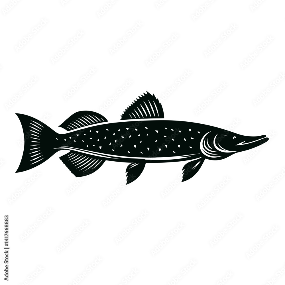 Full Body Silhouette of a Black Pike Vector Design on White Background Full Body Silhouette of a Black Pike Vector Design on White Background