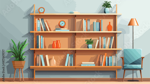 Wallpaper Mural Modern Shelving Unit with Books and Decor in Interior Room Setting Torontodigital.ca