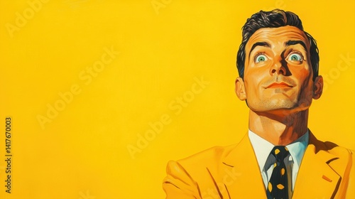 Confident Man in Bright Yellow Suit with Bold Expression Against Vibrant Yellow Background