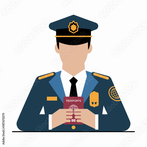 Officer Holding Passport. Immigration Control. Border Security Concept Vector