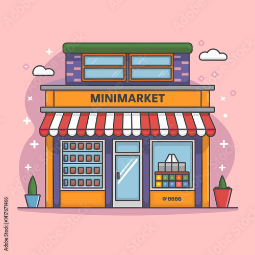 Cute Minimarket Illustration with awning and storefront
