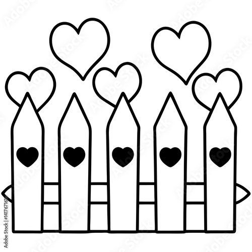 Heart-Themed Garden Fence Line Art Design