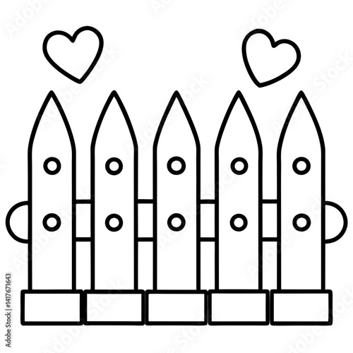 Heart-Themed Garden Fence Line Art Design