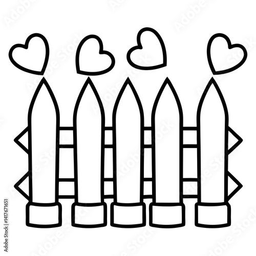 Heart-Themed Garden Fence Line Art Design