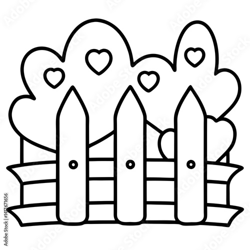 Heart-Themed Garden Fence Line Art Design