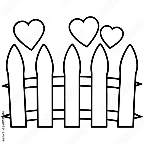 Heart-Themed Garden Fence Line Art Design