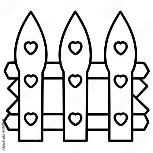 Heart-Themed Garden Fence Line Art Design