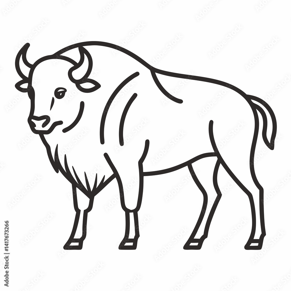 Simple a Bison line art vector white background Simple a Bison line art vector white background