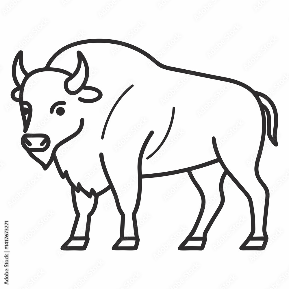 Fototapeta premium Simple a Bison line art vector white background