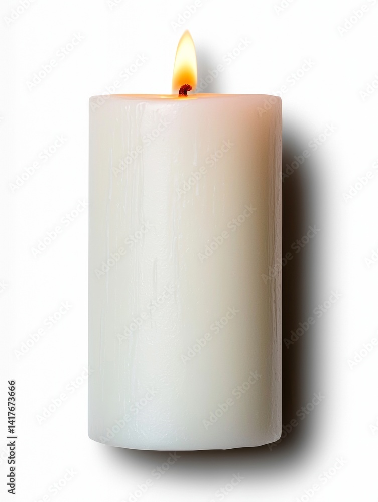 Simple White Candle with Burning Flame, Perfect for Decoration and Relaxation Simple White Candle with Burning Flame, Perfect for Decoration and Relaxation