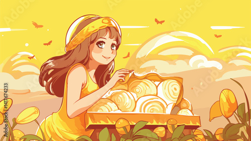 Elegant Young Woman with Tampons in Stylish Storage Box on Yellow Background