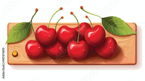 Sweet Cherries on White Board Background Vector Illustration