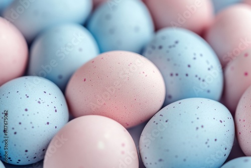 Pastel-colored speckled easter eggs in soft pink and blue shades
